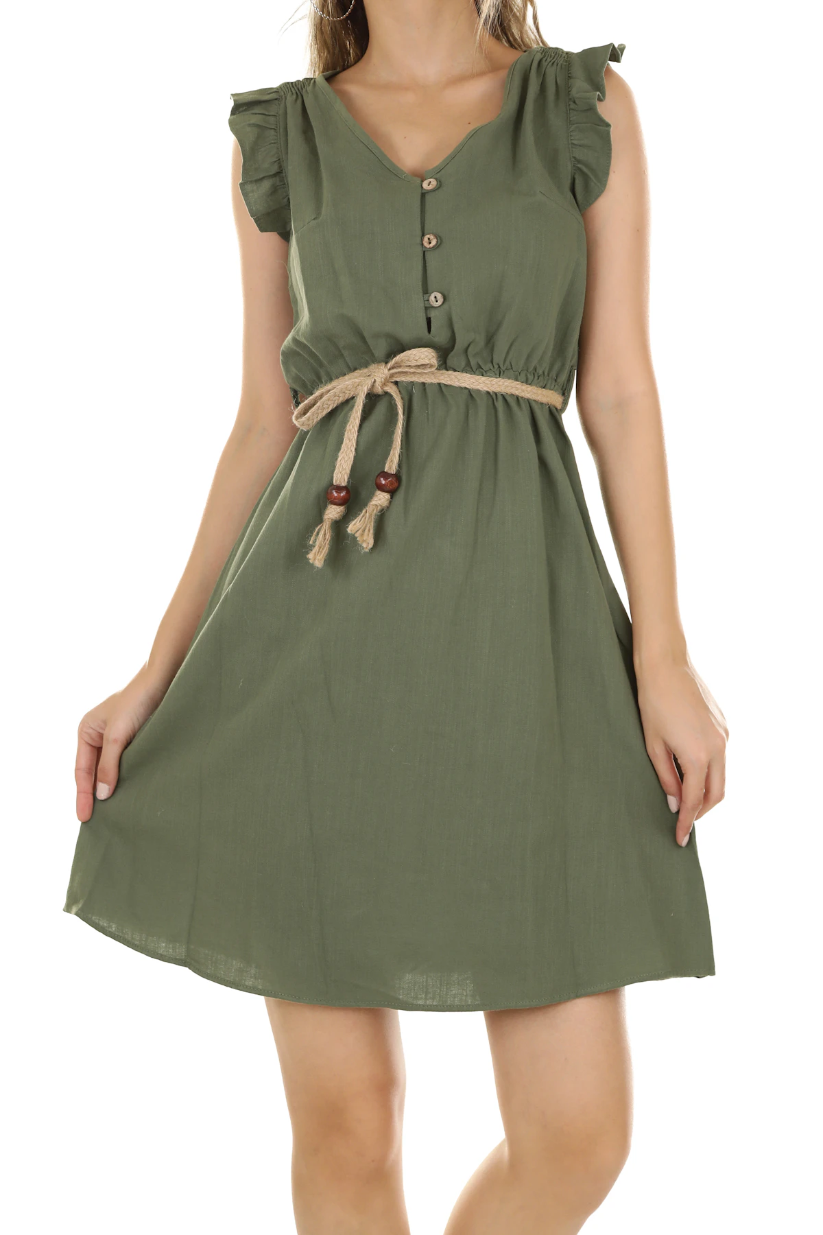 Neem Button-Front Dress in olive